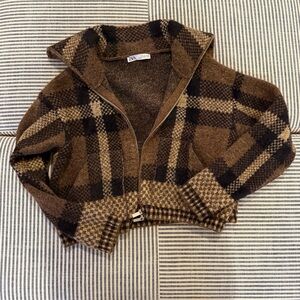 Zara Checkered Wool Jacket in Brown and Black